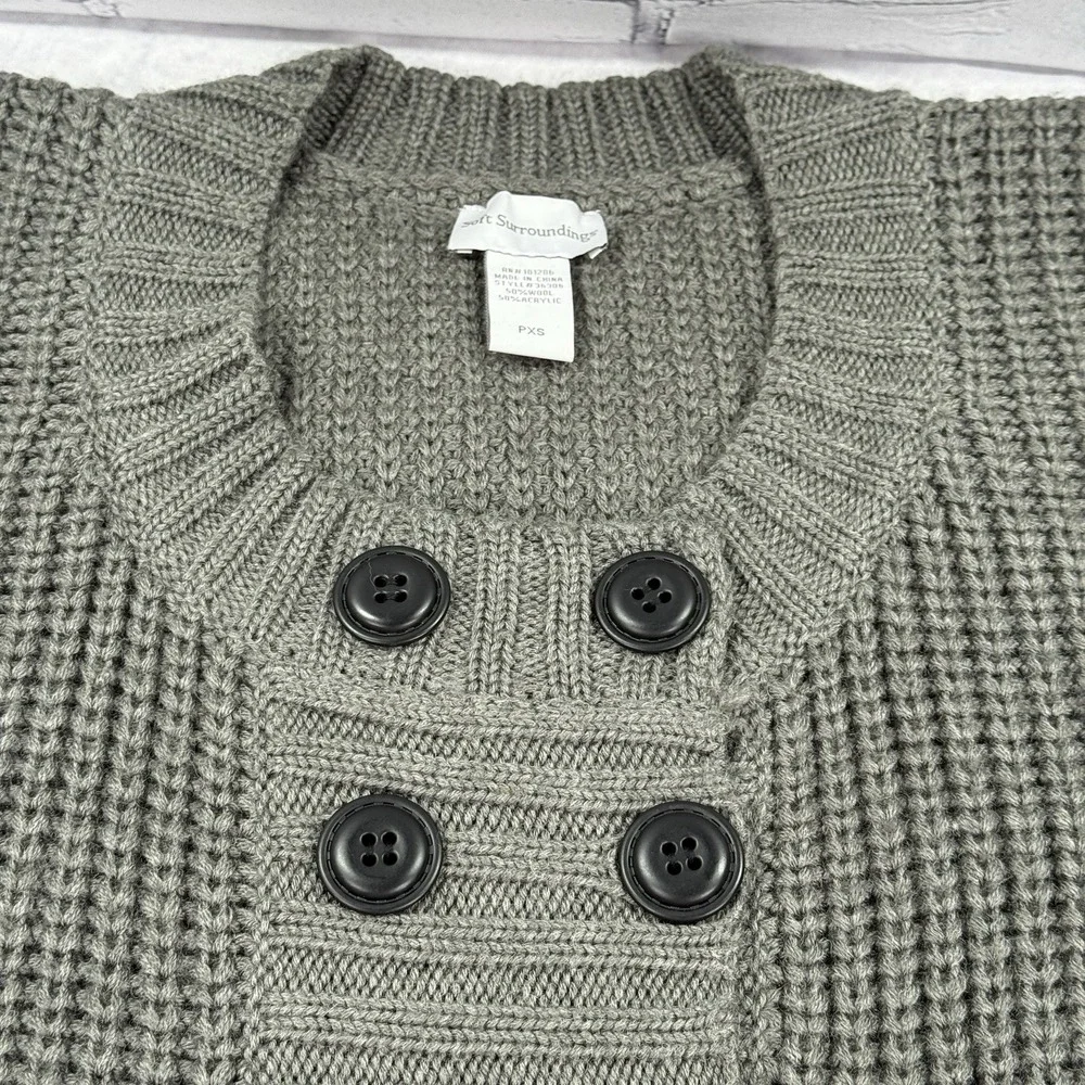 Soft‎ Surroundings City Sweater Tunic Size PXS Wool Blend Double Breasted Gray
